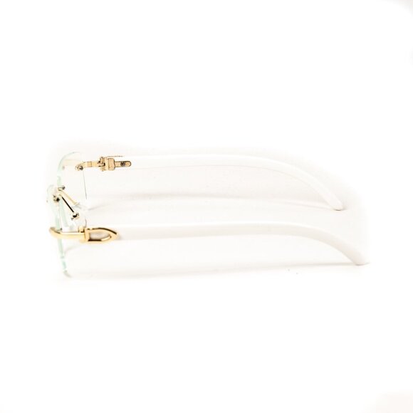 White Wood Grain Clear Lens Mens Gold Frame Rectangular Luxury Square Glasses - Picture 7 of 7